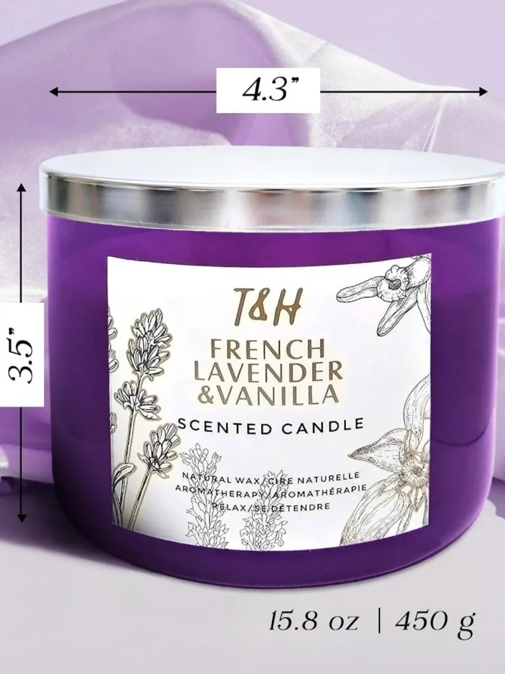 Large 3-Wick French Lavender Vanilla Soy Candle | Relaxing Aromatherapy Gift
